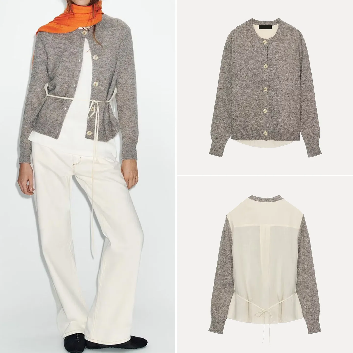 

Faionable Knitted Jaet Women's Spring 2026 New Arrival Patchwork Waist Belt Matching Sle Long Sve Regular Length Car...