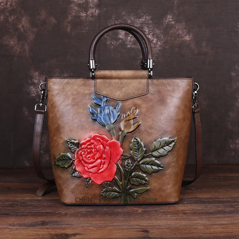 

Genuine Leather Tote Women's High Quality Tote Bag for Women Casual Totes Large Capacity Retro Shoulder Women Bags