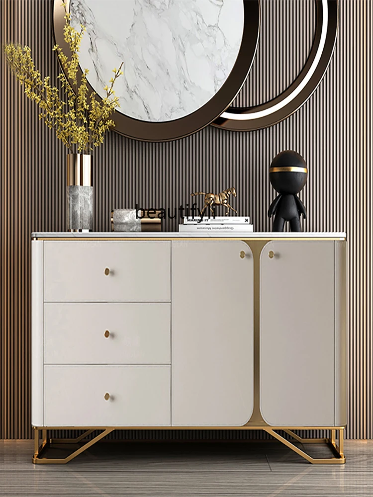 Saddle Leather Sideboard Cabinet Modern Light Luxury Home Doorway Creative Wall Integrated Stone Plate