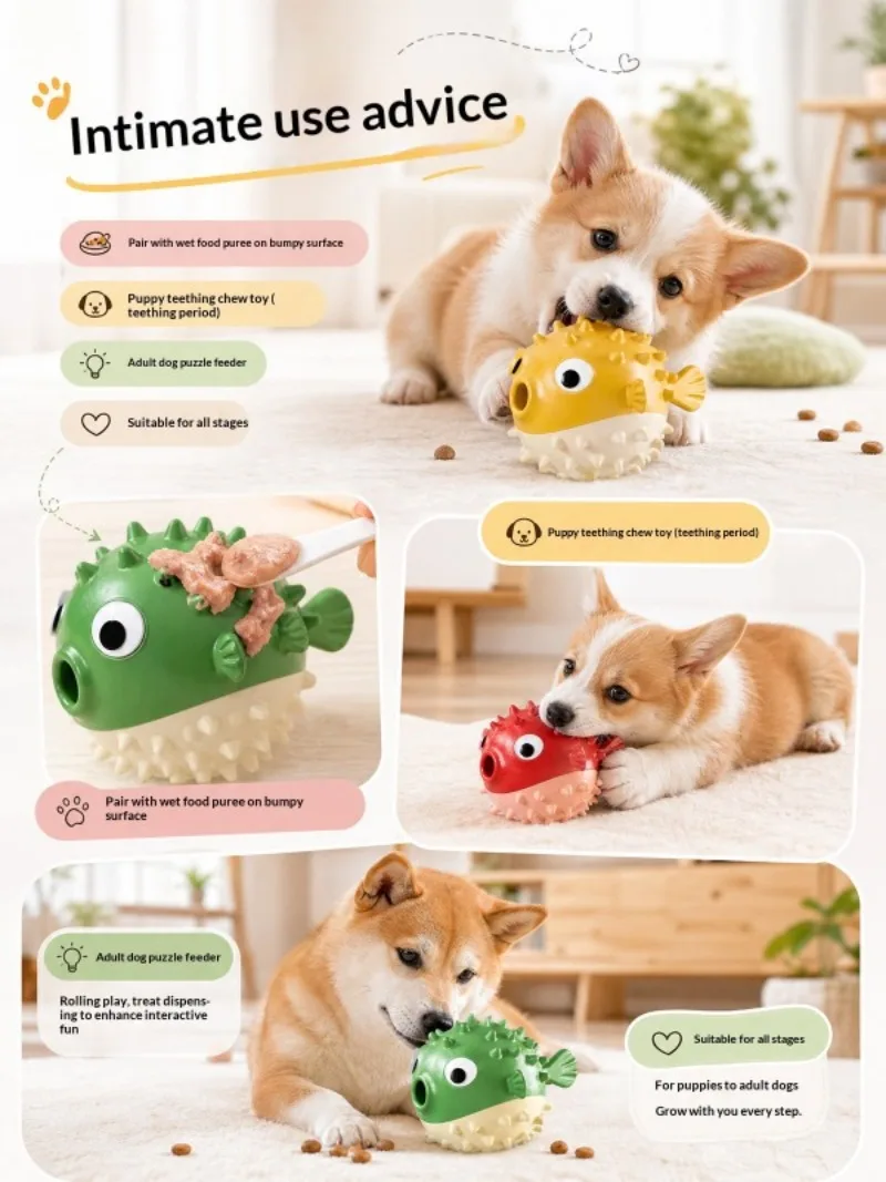 Hüpfender Fisch Hundespielzeug Leckball für Hunde und Katzen, Slow Feeder Puzzle-Spielzeug, Interaktives Selbstspielzeug zur Langeweile-Linderung, Leckerli-Spender für Haustiere – Detail 8