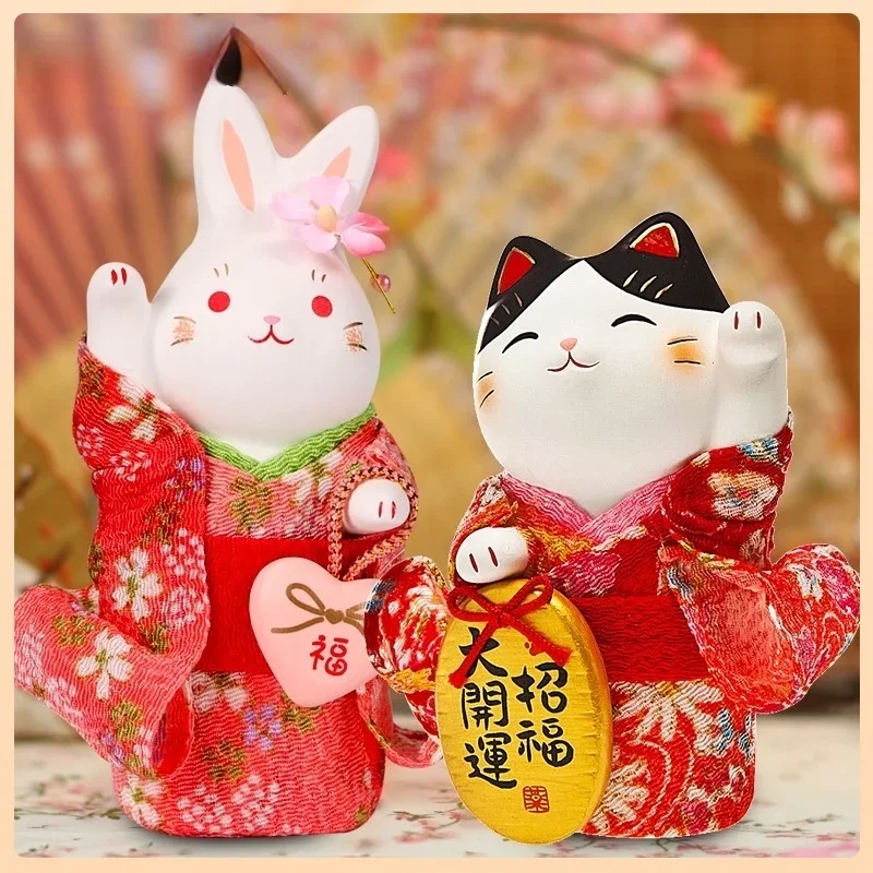 Japanese Fortune Cat Rabbit Set Decoration Japanese Home Decoration  Home Decoration Accessories Lucky Cat