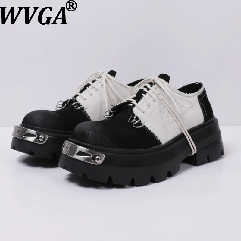 WVGA Spring Autumn New Man Tide Leather Thick-soled Height-Increasing Japanese Retro Design Niche Low-Top Derby Shoes Ins W20955