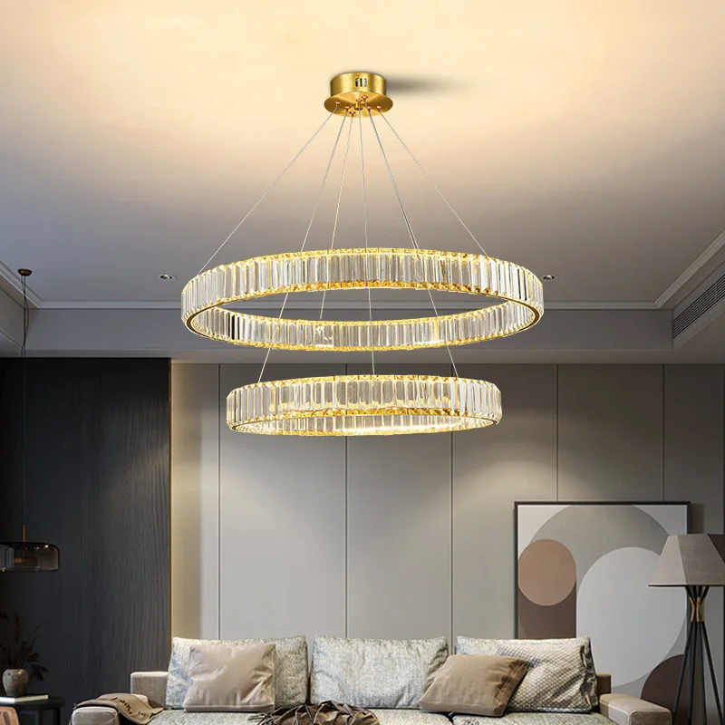 Modern Living Room LED Pendant Lamp Crystal Pendant Light Bedroom Hotel Villa Stair Circle Ring Suspension Lustre Home Fixtures