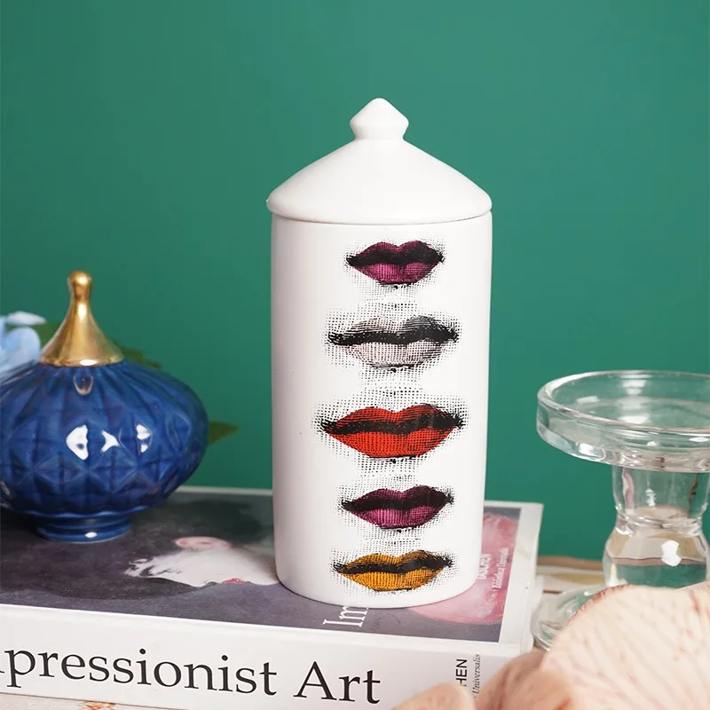 Modern Ceramic Jewelry Cosmetic Cotton Swab Storage Box Candle Holder Tabletop Building Craft Decoration Scented Candle Jar New