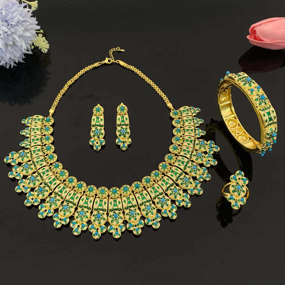 

Falair Nickel-Free 18k Gold Plated Copper Jewelry Set for Women Luxury Necklace Earrings , Elegant Anniversary Marry Party Gift