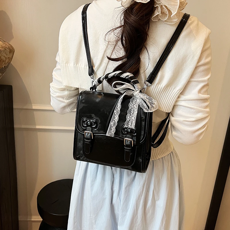 

New Fashion Trend Women's PU Leather Single Shoulder Crossbody Bags Simple Casual Lace Bow Commuting Backpack
