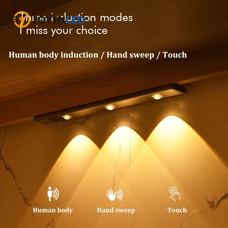 

PIR Motion Sensor LED Under Cabinet Light Ultra-thin 30/40/60CM USB Rechargeable Wardrobe Cupboard Wall Lamp Closet Night Light