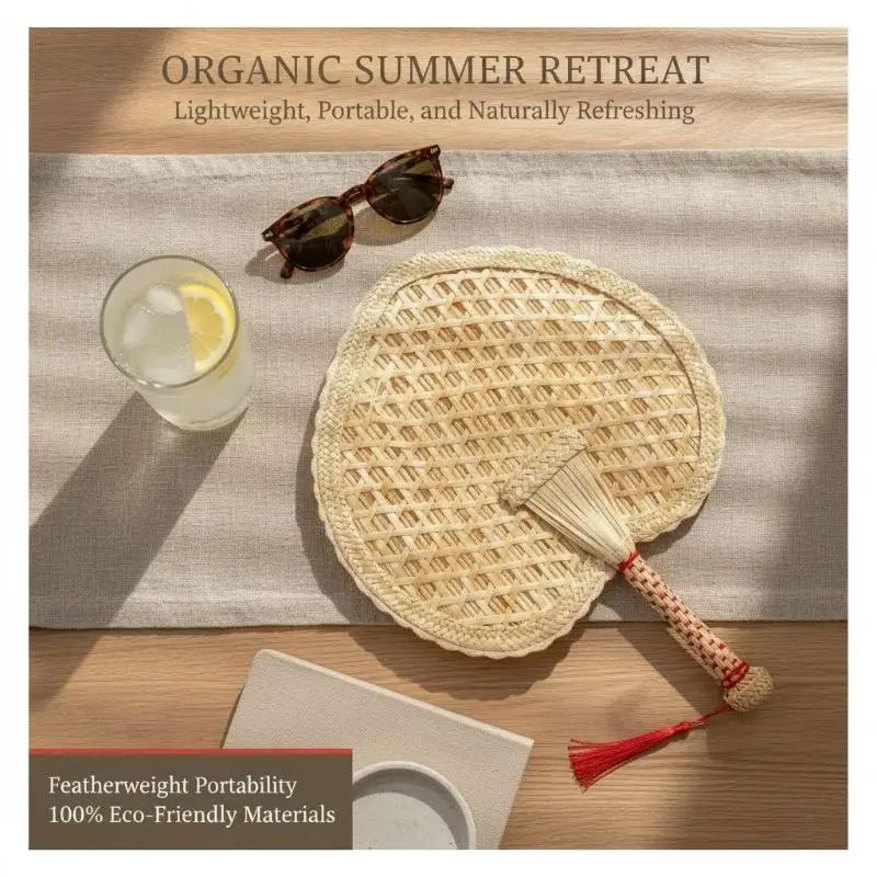 Fashion Hand Woven Wheat Straw Fan Exquisite Rustic Chinese Portable Vintage Handheld Fan For Summer Cooling