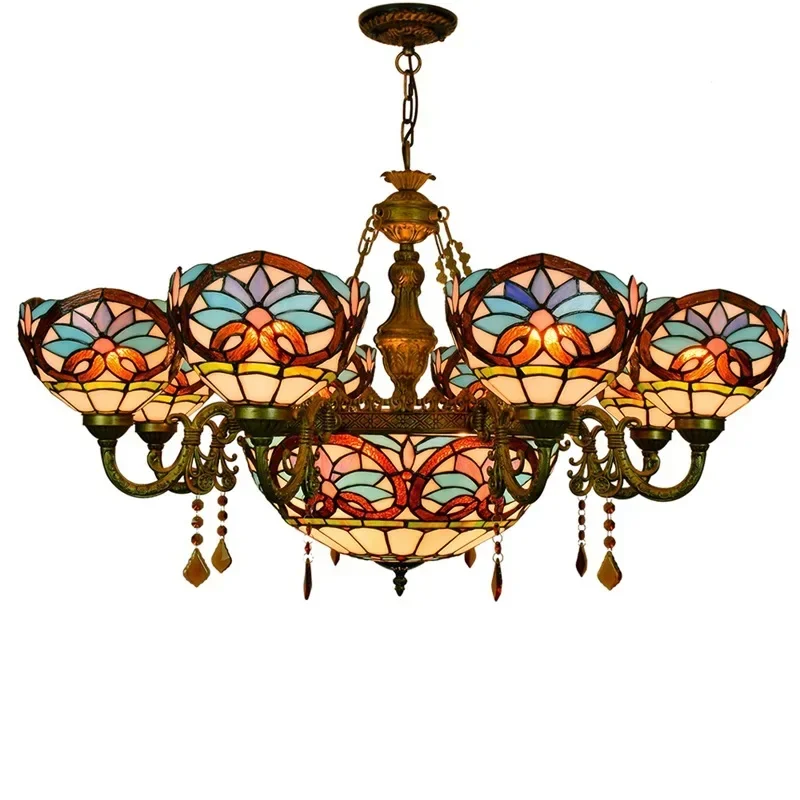 luxury creative classic living room dining room crystal chandelier  retro color glass lamps