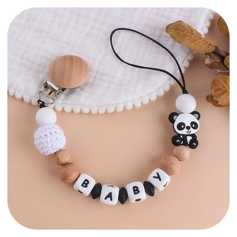 Baby Pacifier Clips Personalized Name Dummy Nipples Holder Chain Cartoon Panda Infant Feeding Silicone Teethers Teething Toys