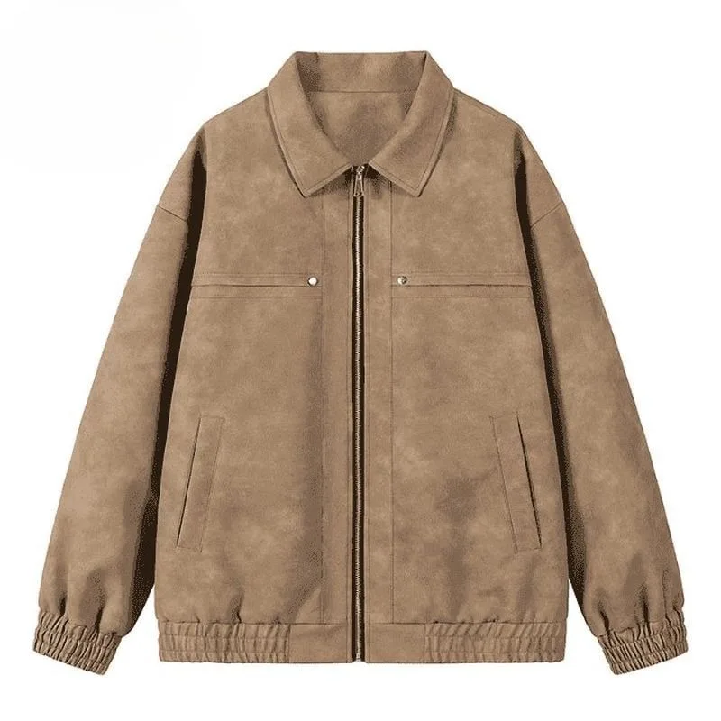 Autumn and Winter Features Thick Warm Windproof Lapel Loose Jacket Versatile Coat Men Outcoat Faux Leather Jacket Must-have Men