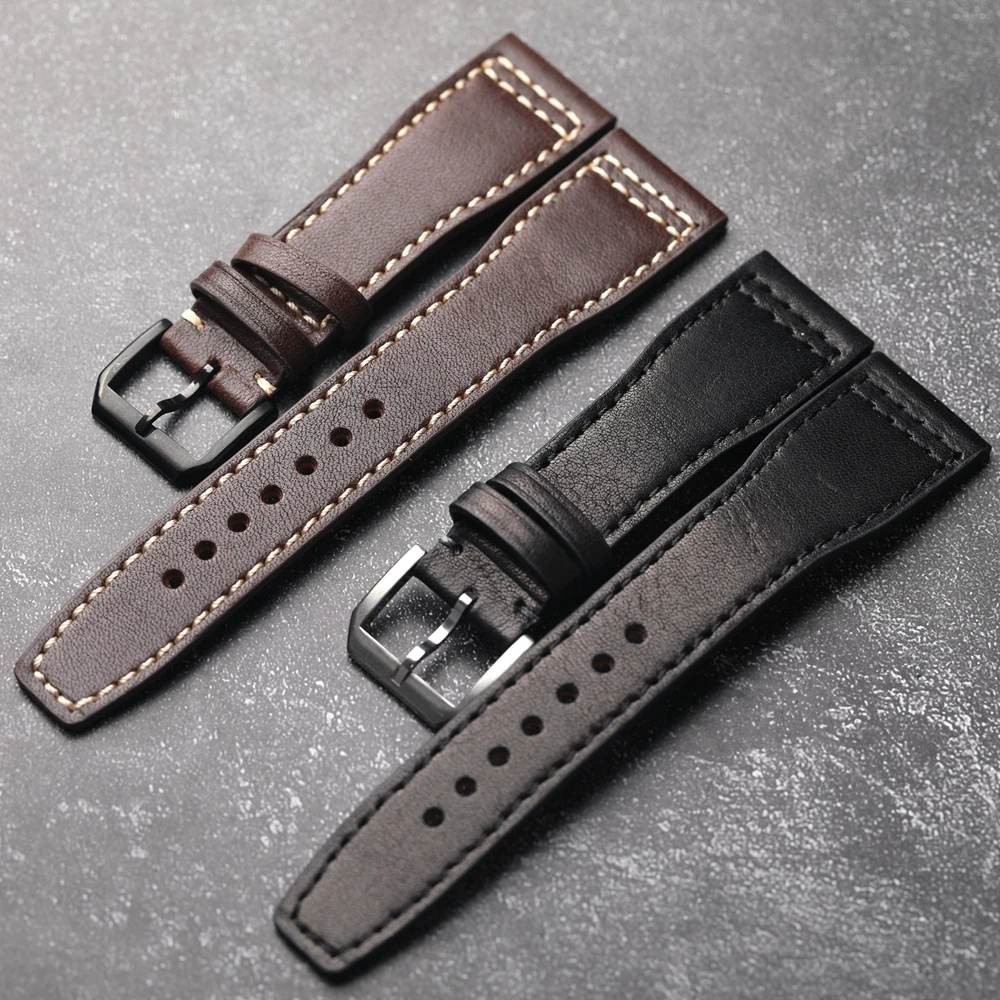 Handmade Fit Pilot\'s Head Cowhide Strap, 20MM 22MM 21MM Brown Black Men\'s Bracelet, Vintage Style Genuine Leather Watchband