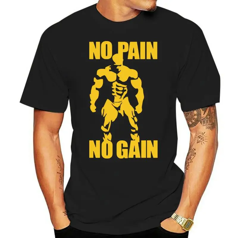 Camiseta de algodão manga curta gola O masculina, camiseta casual, presente da ginástica fitness, sem dor, sem ganho, nova