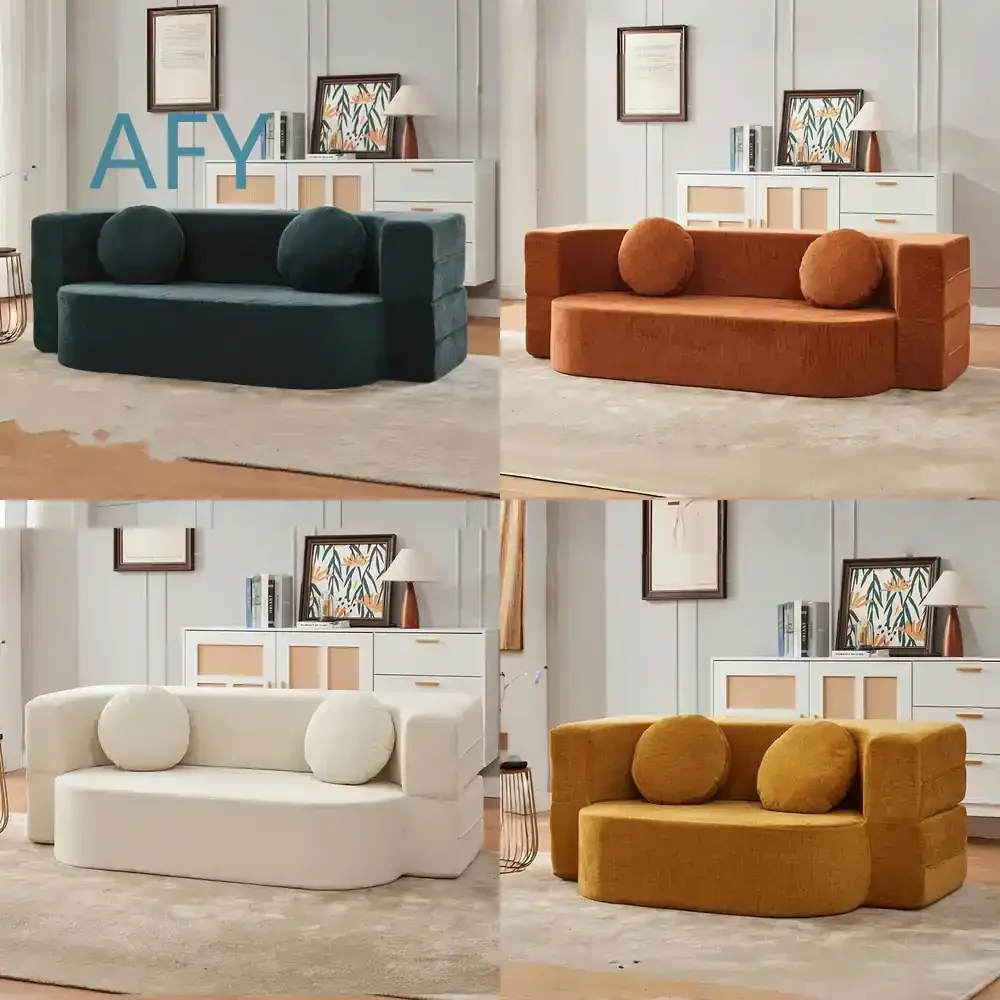 Vacuum Compression Retro Sofa Bed for Small Spaces Living Room Modular Convertible 2-in-1 Foldable Fabric Sofa for Double or