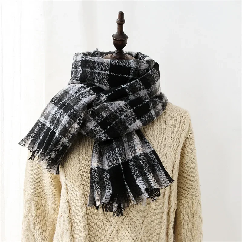 Fashion Luxury Grid Scarf for Women Winter Imitation Cashmere Thickened Warm Scarves Cold-proof Shawl Clothing Accessories Gift