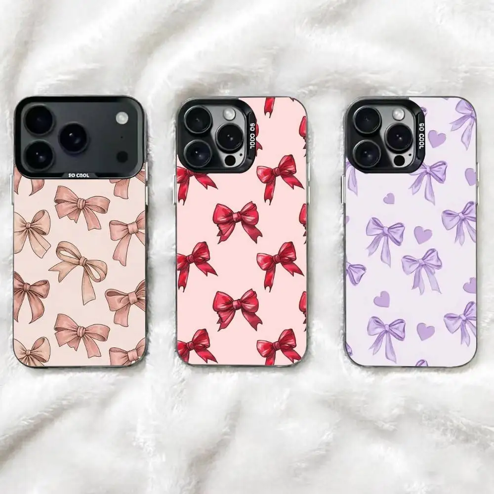

Fashionable bowknot Phone Case For iPhone 17,16,15,14,13,12,11 Plus,Pro Max,XS,Colorful Silver Black Cover