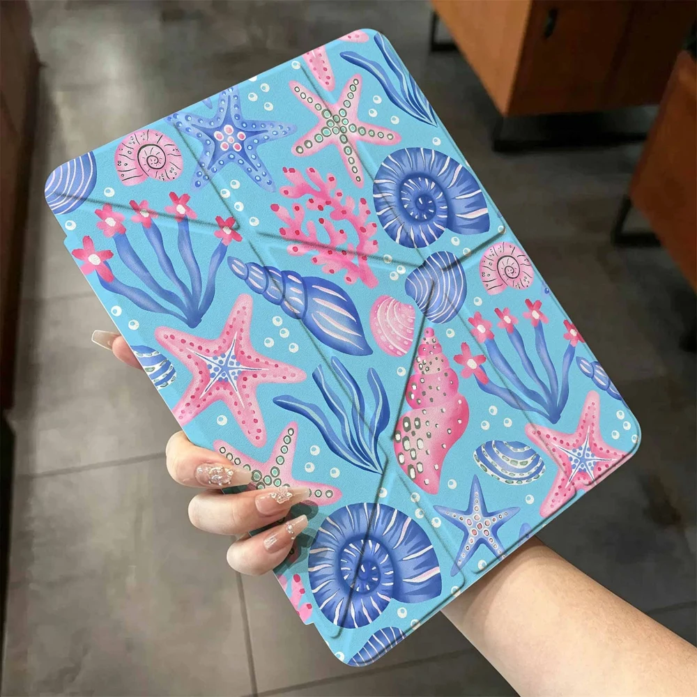 Watercolor Ocean Seashell For iPad Pro 11 12.9 13 A16 M2 M4 M3 M5 Shell 9.7 10.2 5/6/7/8/9/10/11th Mini Air 3 4 5 6 Cover