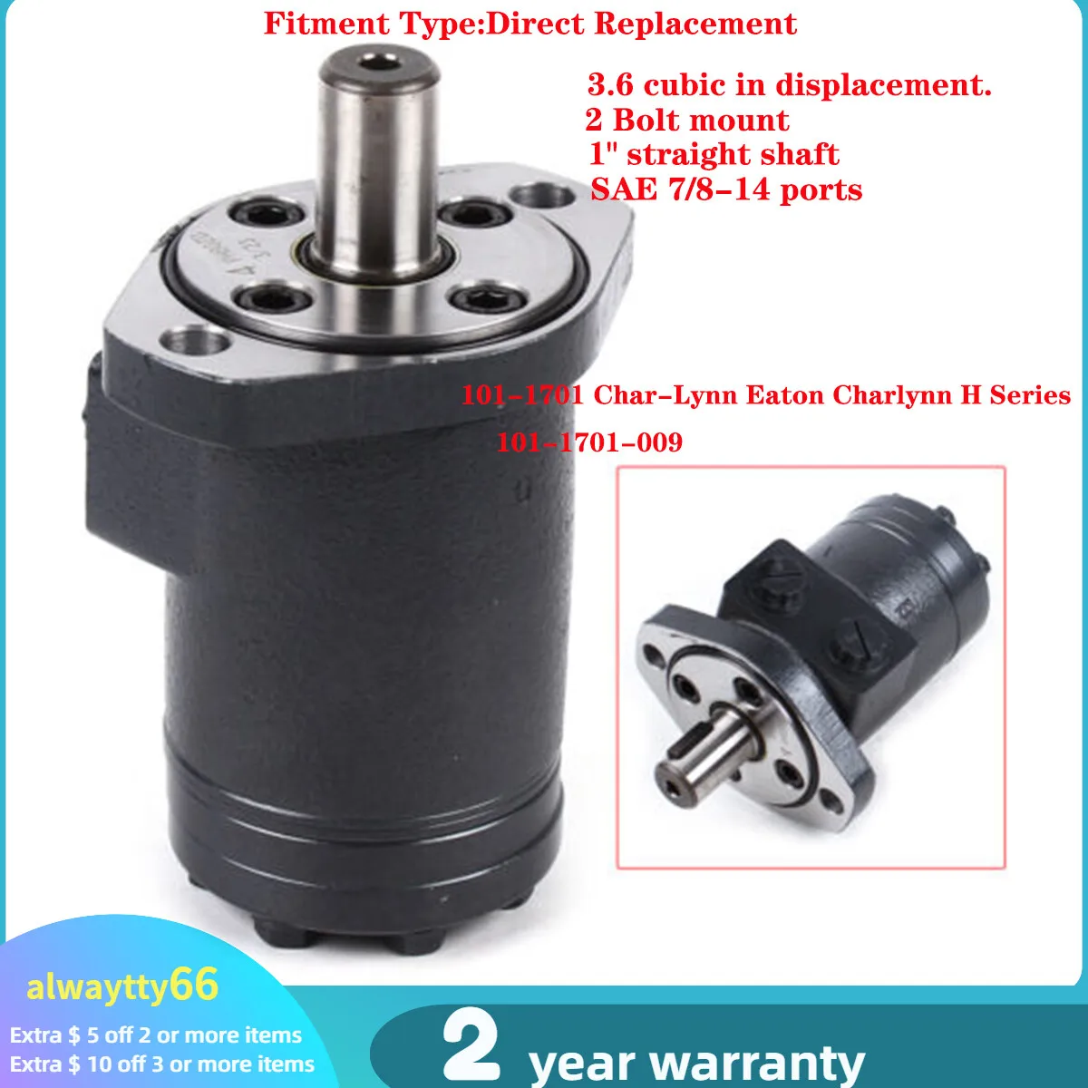 

Eaton Char-Lynn 101-1701-009 Hydraulic Motor - Low Speed High Torque Direct Replacement