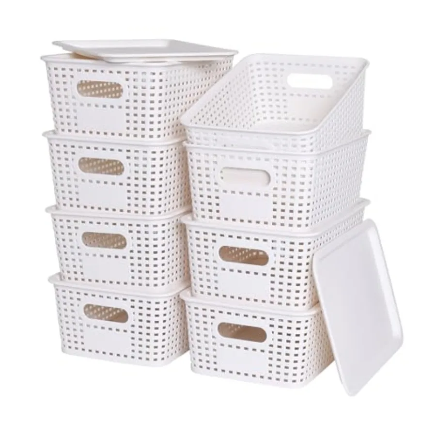 

Plastic Storage Baskets with Lid-Plastic Storage Containers Stackable Storage bins: Storage Baskets for Organizing Shelves Draw