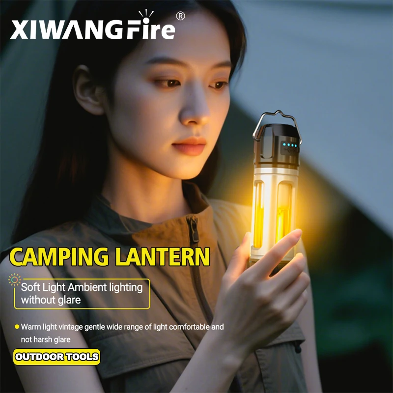 Portable Outdoor Camping Lamp – Adjustable Dimming, Long Battery Life, Hook & Stand Mount, Ambient Flashlight for Hiking Fishing