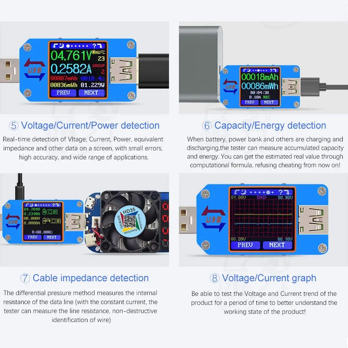 UM25 UM25C Voltage and Current Meter USB 2.0 Type-C LCD Color Display Voltmeter Ammeter Battery Charging USB Tester