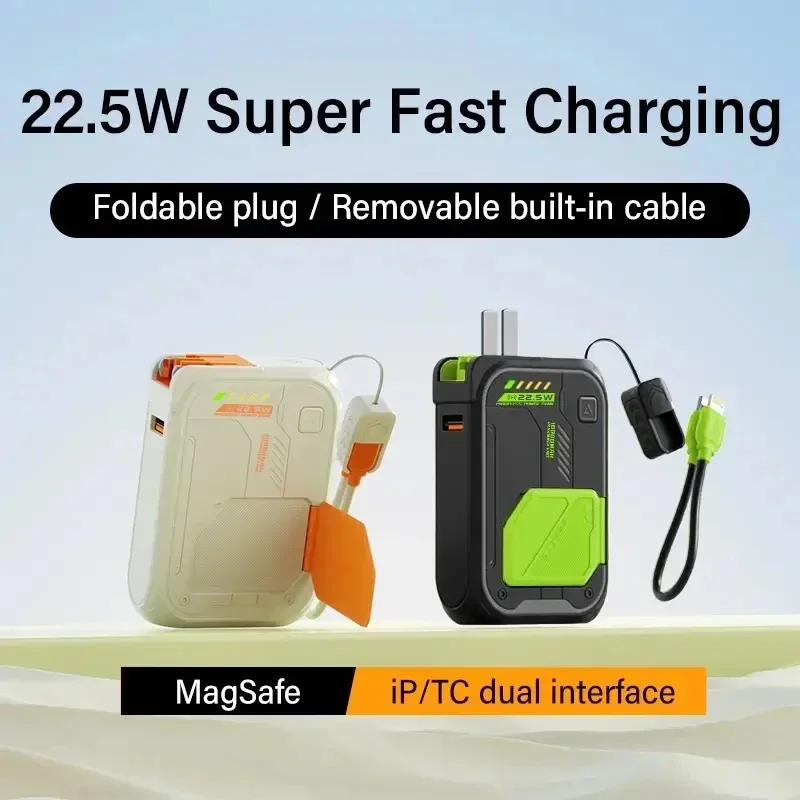 Ultimate Magnetic Power Bank! 20000mAh High-Capacity + Foldable Wall Plug & Retractable USB-C Cable. High-Speed