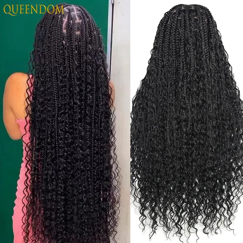 

Long Goddess Boho Synthetic Lace Front Braided Wigs Knotless Box Braid Wigs Curls Cornrows Full Lace Braids Wig For Black Women