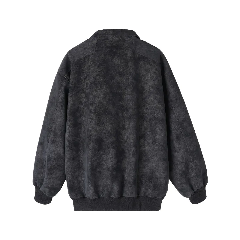 Men's American Retro Collar Suede Leather Jacket Oversized Casual 2025 Winter Faux Leather Coat Vintage Windproof Outerwear