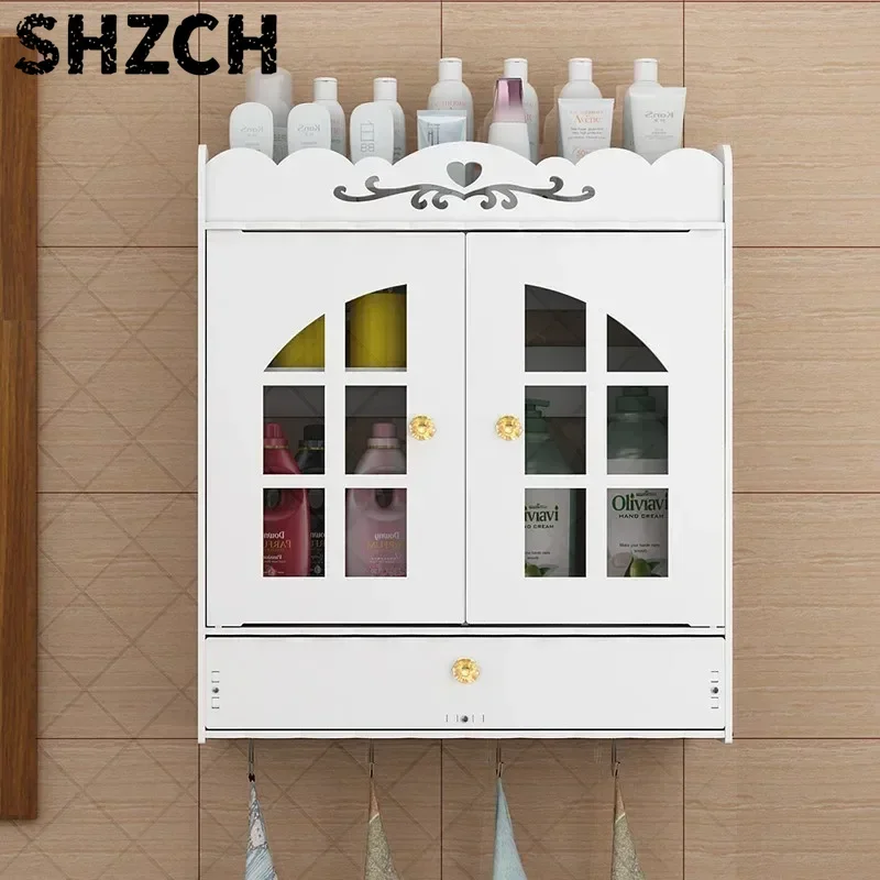 Wal-mounted Bathroom Cabinet Wood-Plastic Cupboard Shelf Cosmeti/c Storage Rack Toilet Furniture 38x18x43cm
