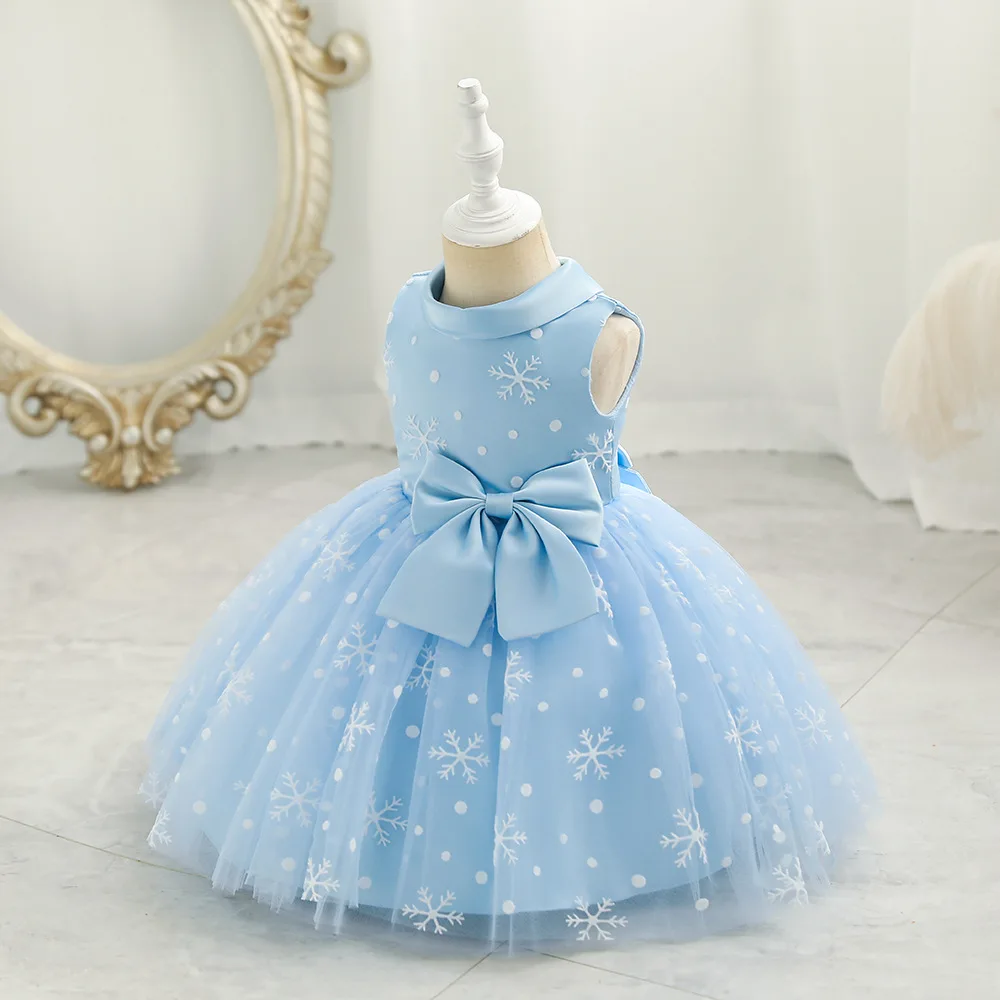 Christmas Kid Girl Dress Snowflake Party Dress for Baby 1 Year Birthday Toddler Children Princess Dress Christening Gown 1-6Y