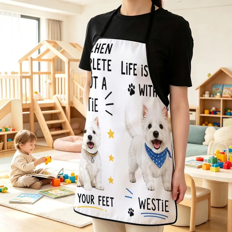 1PC【Apron】2DFlat effect，Fun,, and minimalist style West Highland White Terrier print，Durable and stain-resistant，Suitable