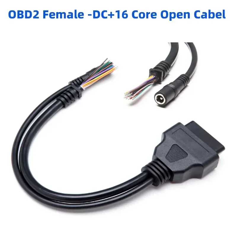 Female OBD 2 Splitter Extension 1 to 2 Y Cable Open 16 Core + DC Port To Female DIY Auto Diagnostic Connector