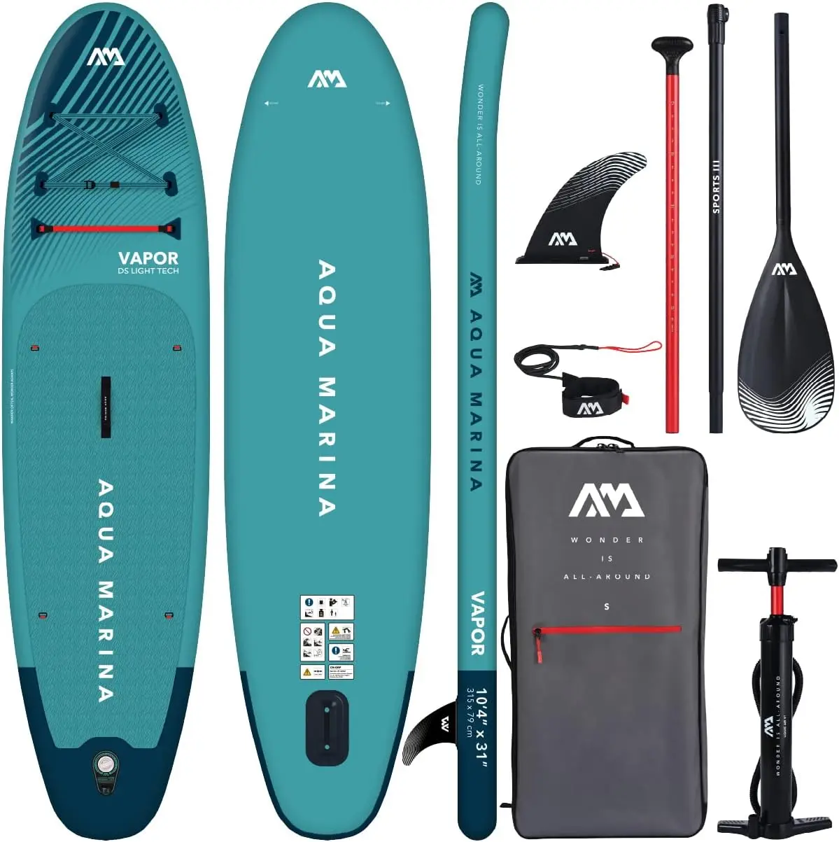 Vapor SUP Inflatable Stand Up Paddle Board with Paddle, Leash, Magic Back Pack and Double Action Pump