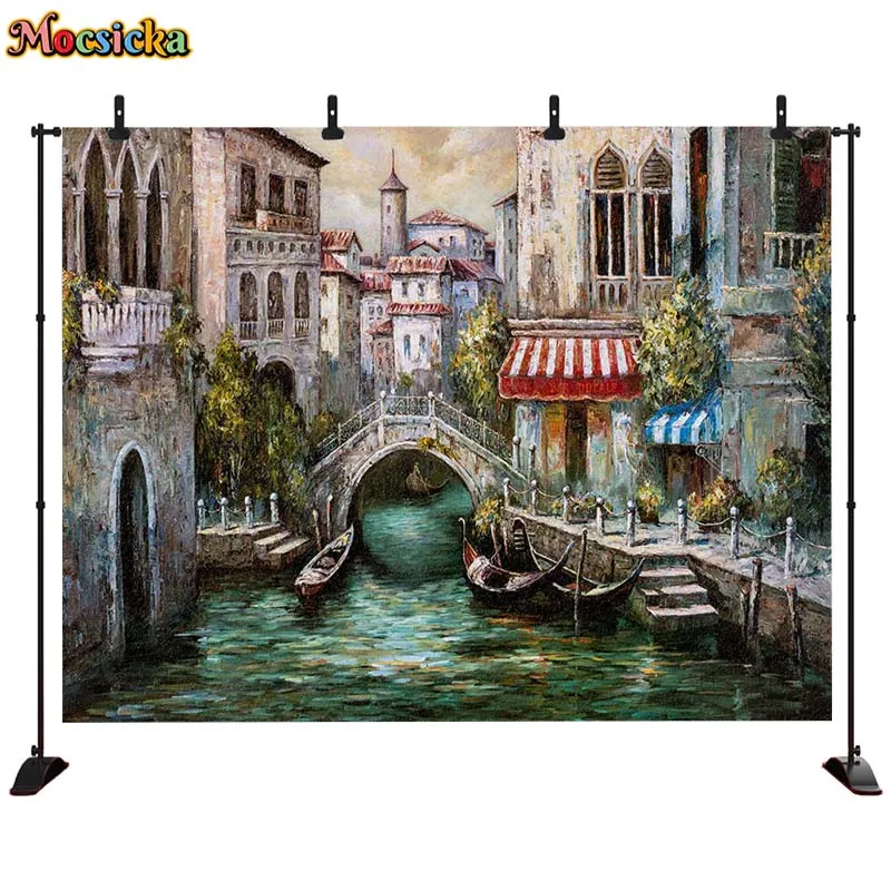 MOCSICKA Oil Painting Photography Backgrounds City Corner Bridge Boat Backdrop Professional Studio Shooting Tools