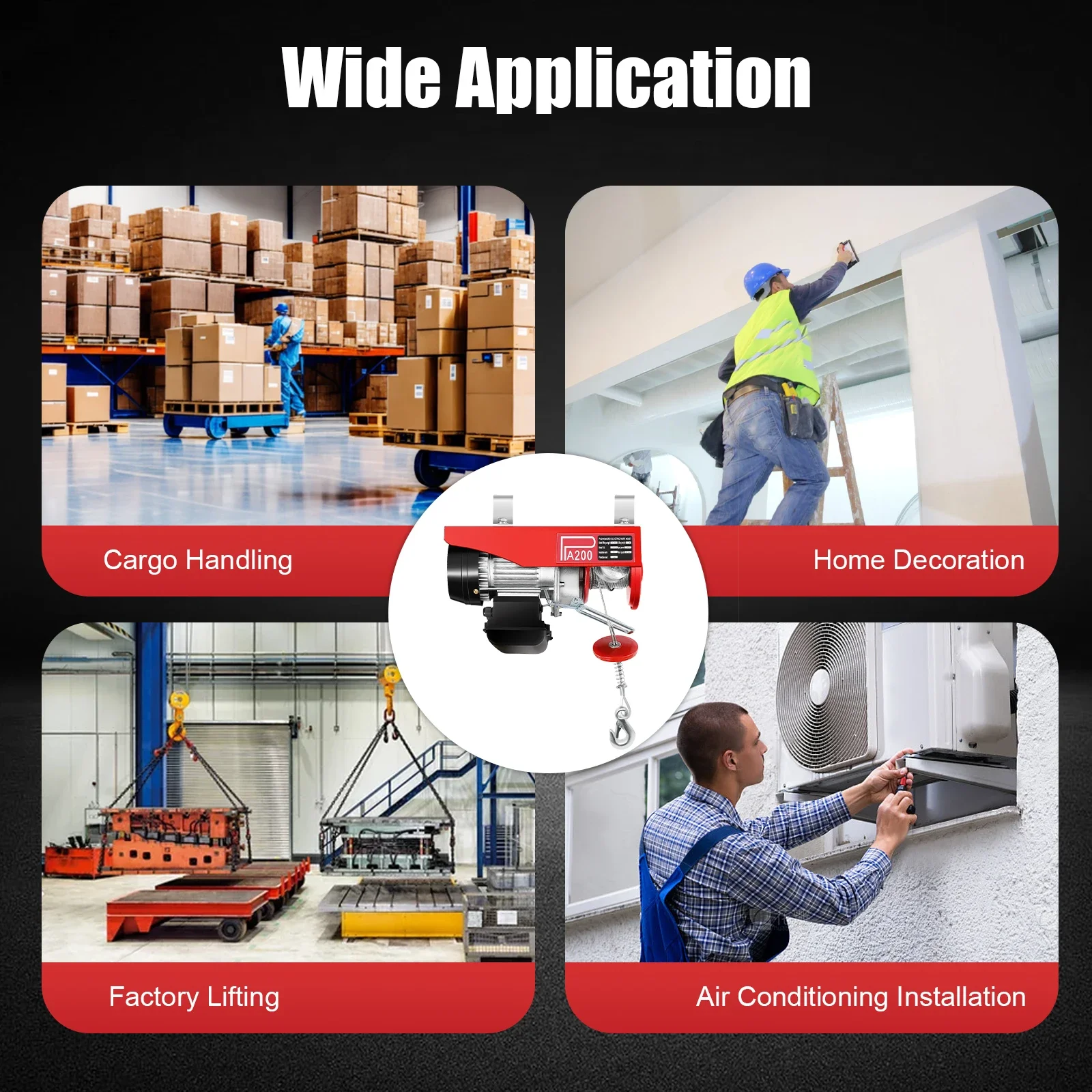 Polipasto eléctrico de 110 V, cabrestante eléctrico de 440 lb, máquina de elevación eléctrica, con control remoto y eslingas individuales/dobles, para elevación de fábrica