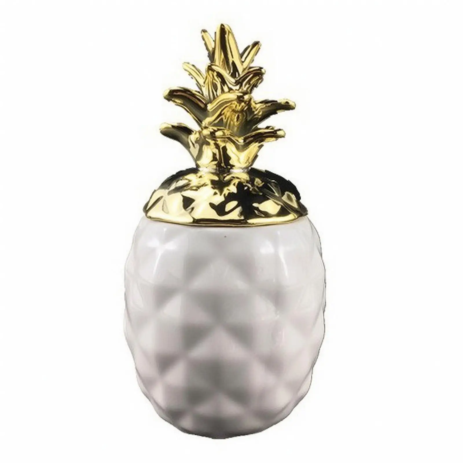 Decorative Ceramic Pineapple Container with Silver Tone Lid for Tabletop Display Cabinet Office Shelf Accent