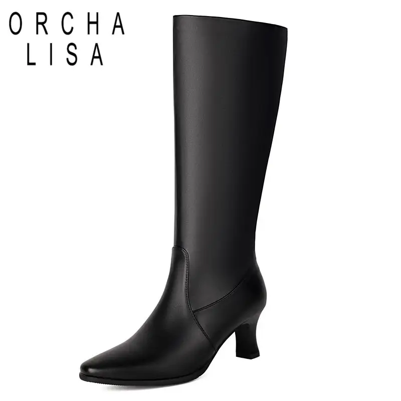 

ORCHA LISA 2025 Female Knee High Boots Round Toe Small Heels 5.8cm Zipper Large Size 45 46 47 48 Sexy Dating Women Stretch Bota
