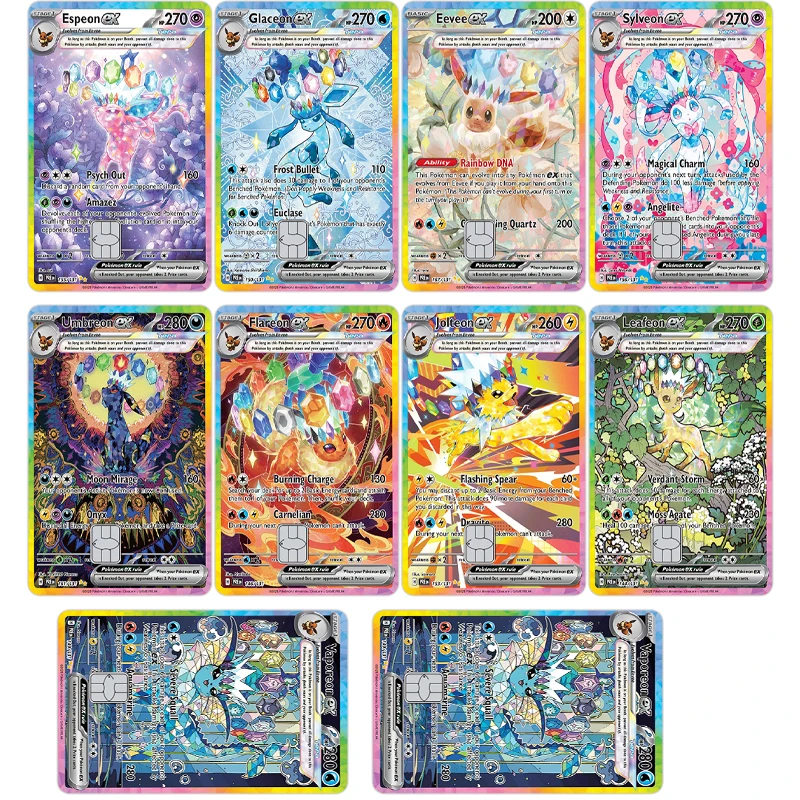 Pegatinas de Anime Ptcg Eevee Bank, Tarjeta de Crédito/Débito de PVC, Pegatinas de Dibujos Animados Sv8a en Inglés, Pegatinas Protectoras de Película para Pocket Monster