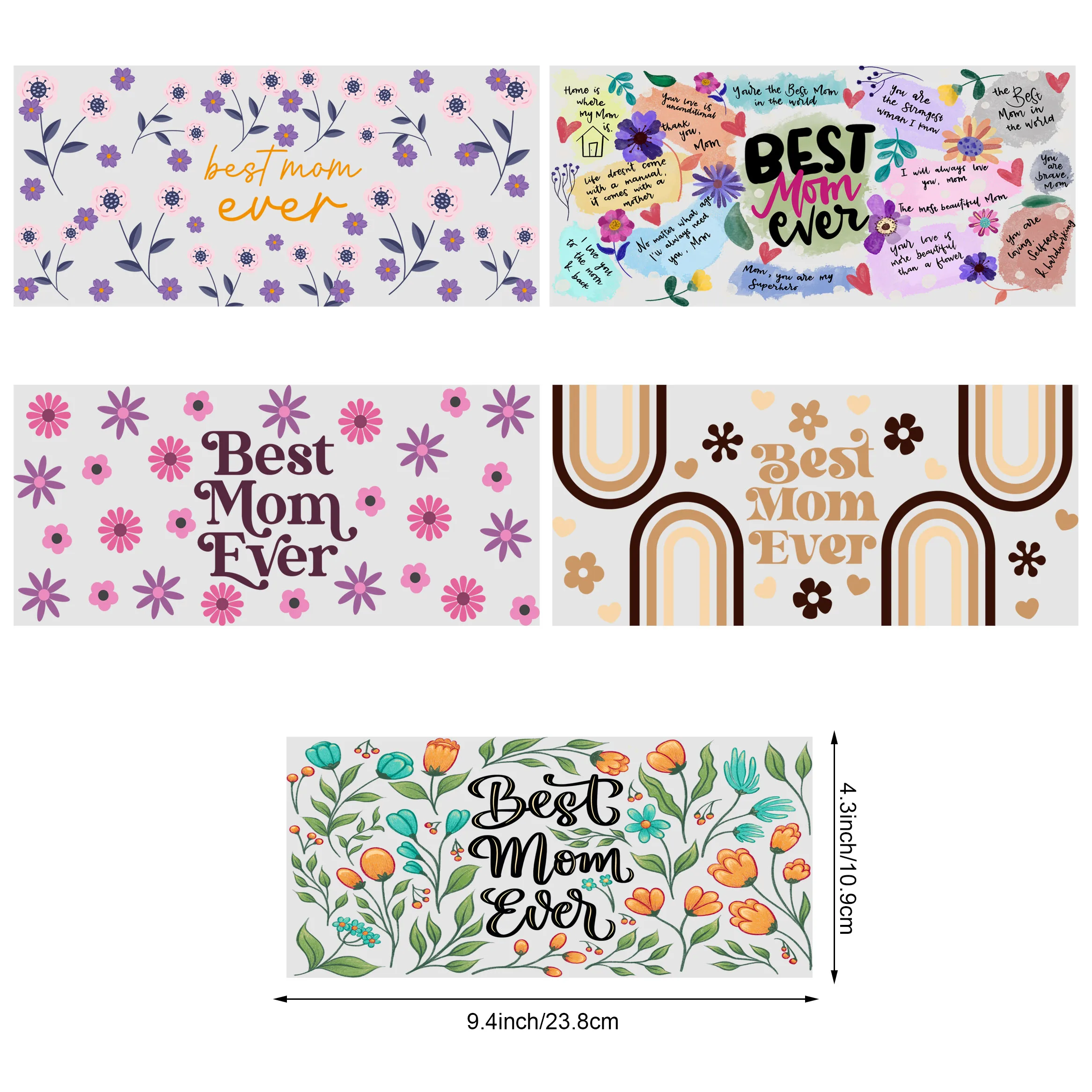 5sheets Mother's Day Design UV DTF Cup Stickers, Waterproof Sticker Pack For Decorating Mugs, Cups, Bottles, School Supplies