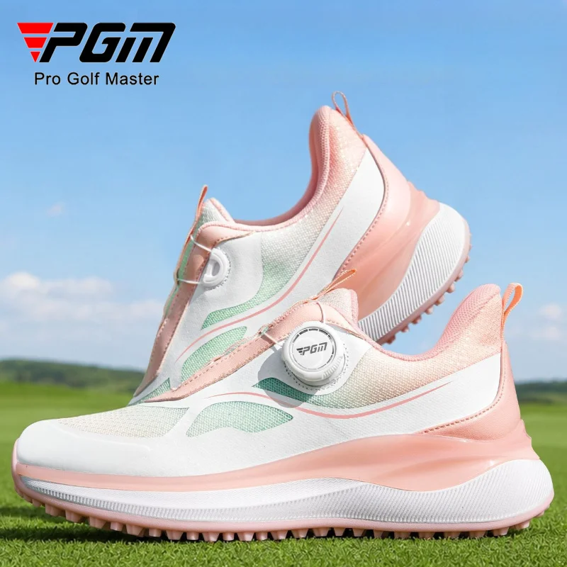 PGM Children's Golf Shoes High Elasticity, Cushioning, Breathable, Girls' Knob Shoelaces, Heat Dissipation Sports Shoes XZ475