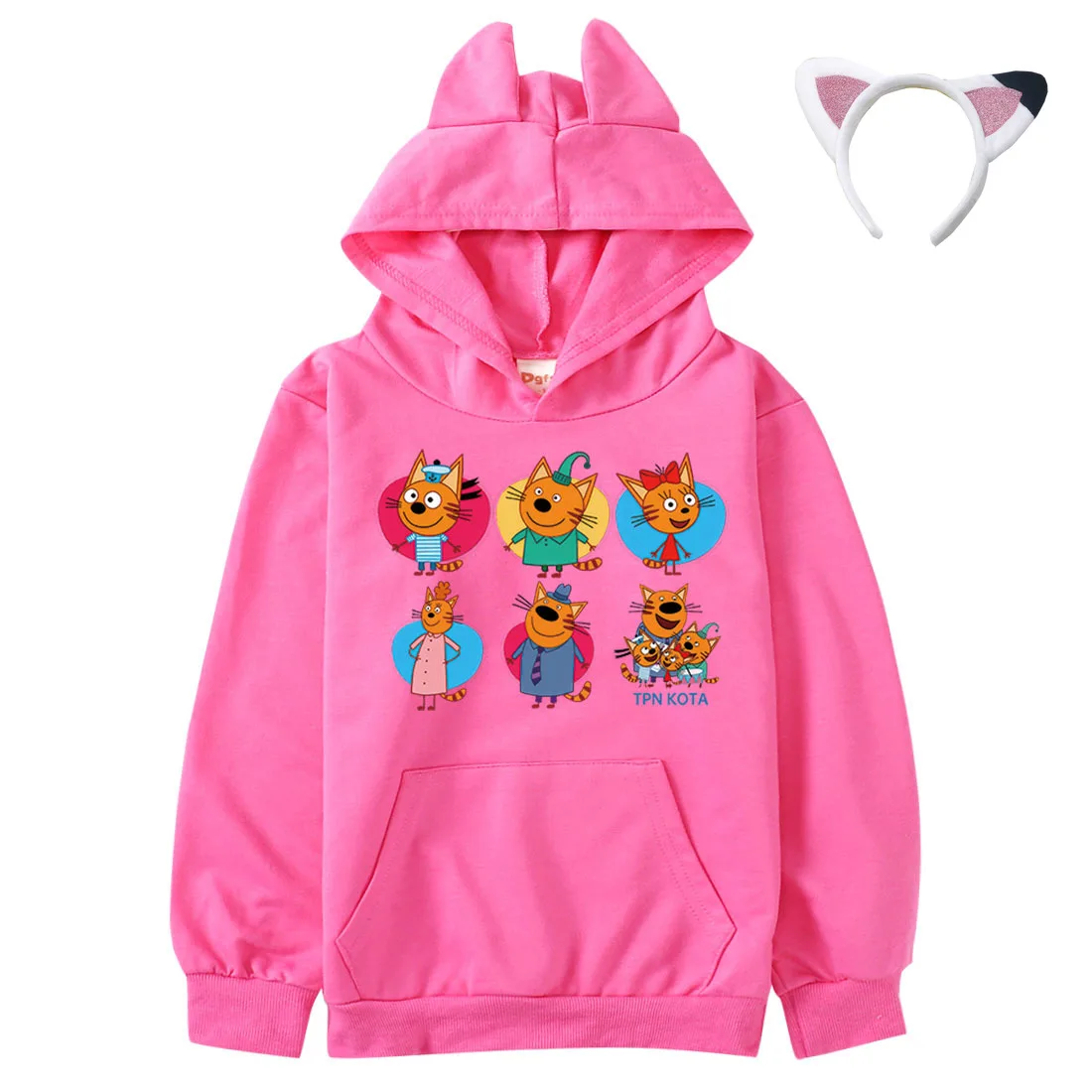 

Russian Три Кота Kid E Cats Hoodie Kids My Family Three Happy Kittens Cats Clothes Baby Girls Hooded Sweatshirts Boys Outerwear