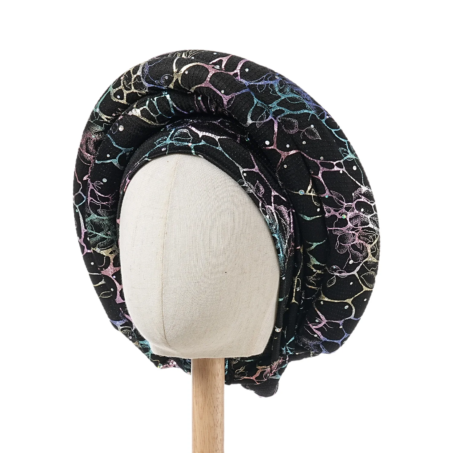 Motorhaube für Damen, Mütze, Turban, gefaltet, Knospe, exquisites Kopftuch, lässig, bequem, modisch, vielseitig, warm, Kreuzhut, Rand, Falten, Spitze – Detail 4