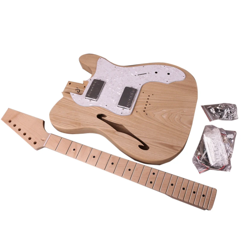 DIY Electric Guitar Kit  Semi-Hollow Ash Body With F Holes Maple Neck 22 Frets Truss Rod adjust