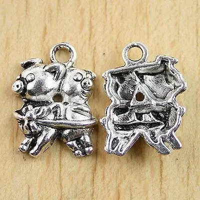 20pcs 21x15mm Tibetan silver cute double pig pendants h0739