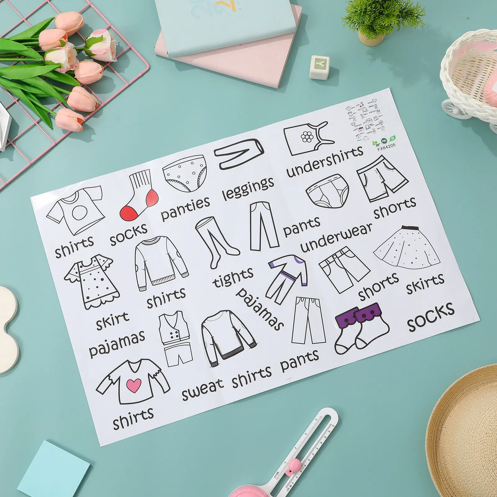 1Sheet Safe PVC Clothing Sort Sticker Wardrobe Dresser Clothes Classification Label Easy to Read Removable Household