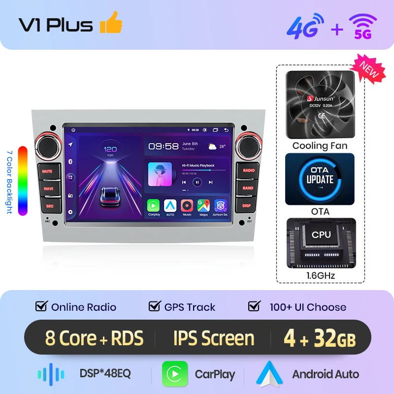Junsun Draadloze CarPlay voor Apple Android Auto Radio voor Opel Astra Vectra Vauxhall Antara Zafira Corsa Vivaro Meriva BT RDS