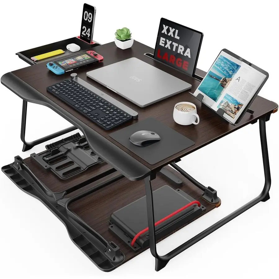 

Desk for Bed, SAIJI XXLarge Foldable Bed Tray Table for Eating Breakfast, Writing, Working, Gaming, Drawing with Storage Drawer