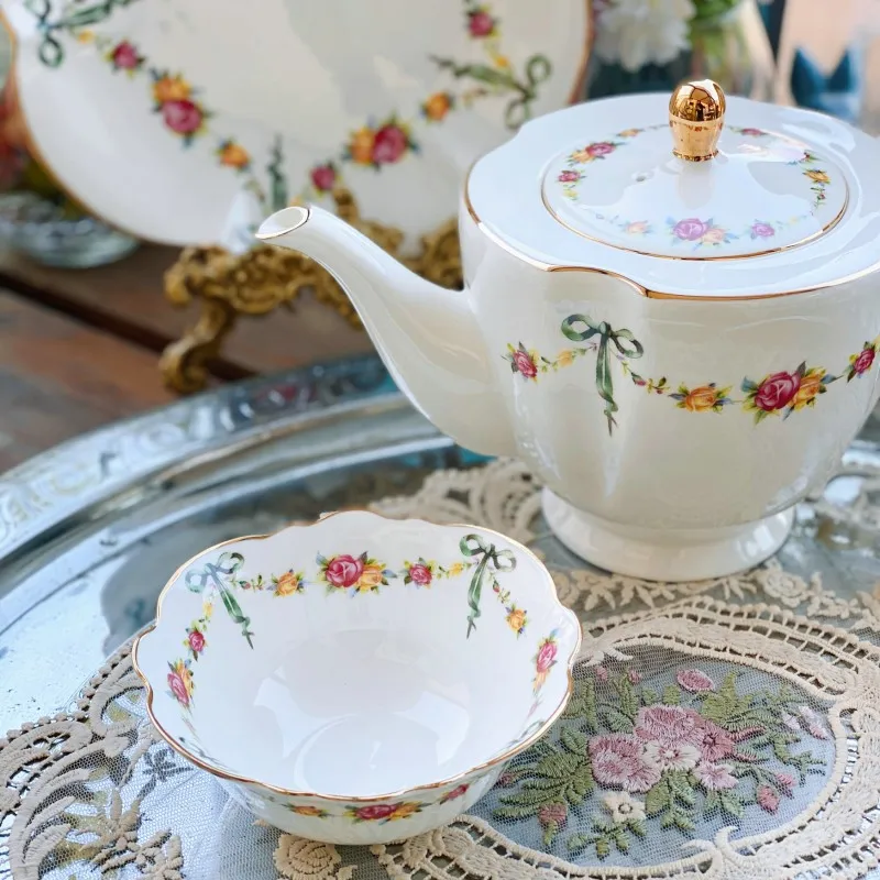 Ribbon Rose Bone China Coffeeware, Coffee Cup Saucer, Dinner Dessert Flat Soup Plates, Rice Noodle Salad Bowls, Kitchenware