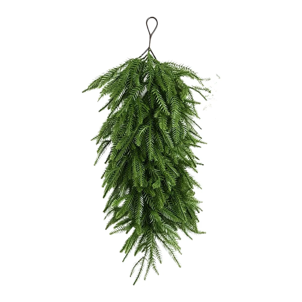Realistic Artificial Christmas Teardrop Swag Wreath 50cm Green Faux Pine Garland With Hanging Loop For Front Door Wall Fireplace
