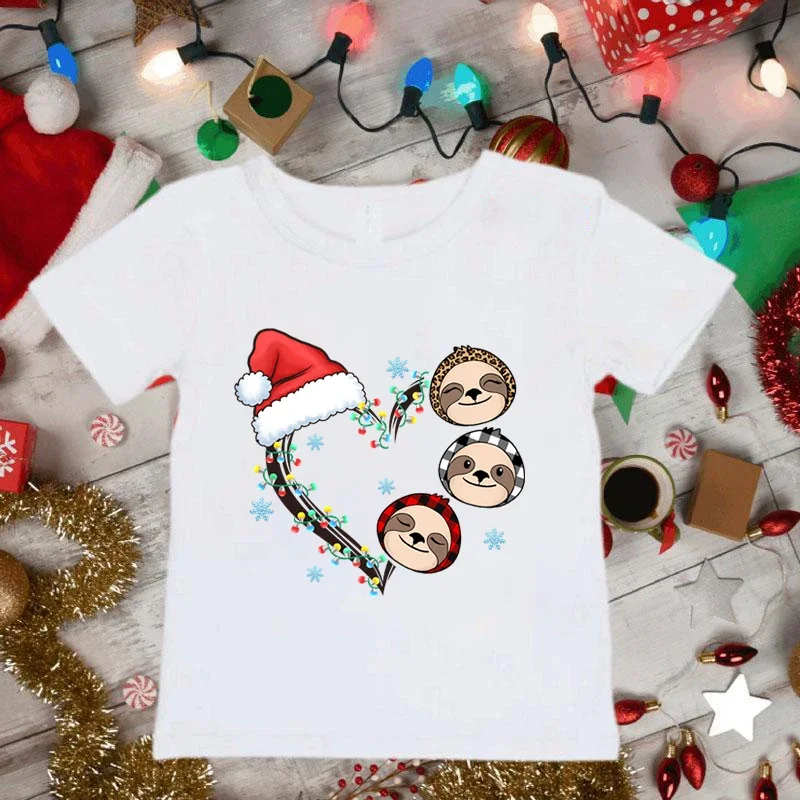Christmas Sloth Kids Clothes T-shirts Toddler Boys Girls T Shirts Short Sleeve Tops Tee Children Merry Christmas Shirt Tshirt